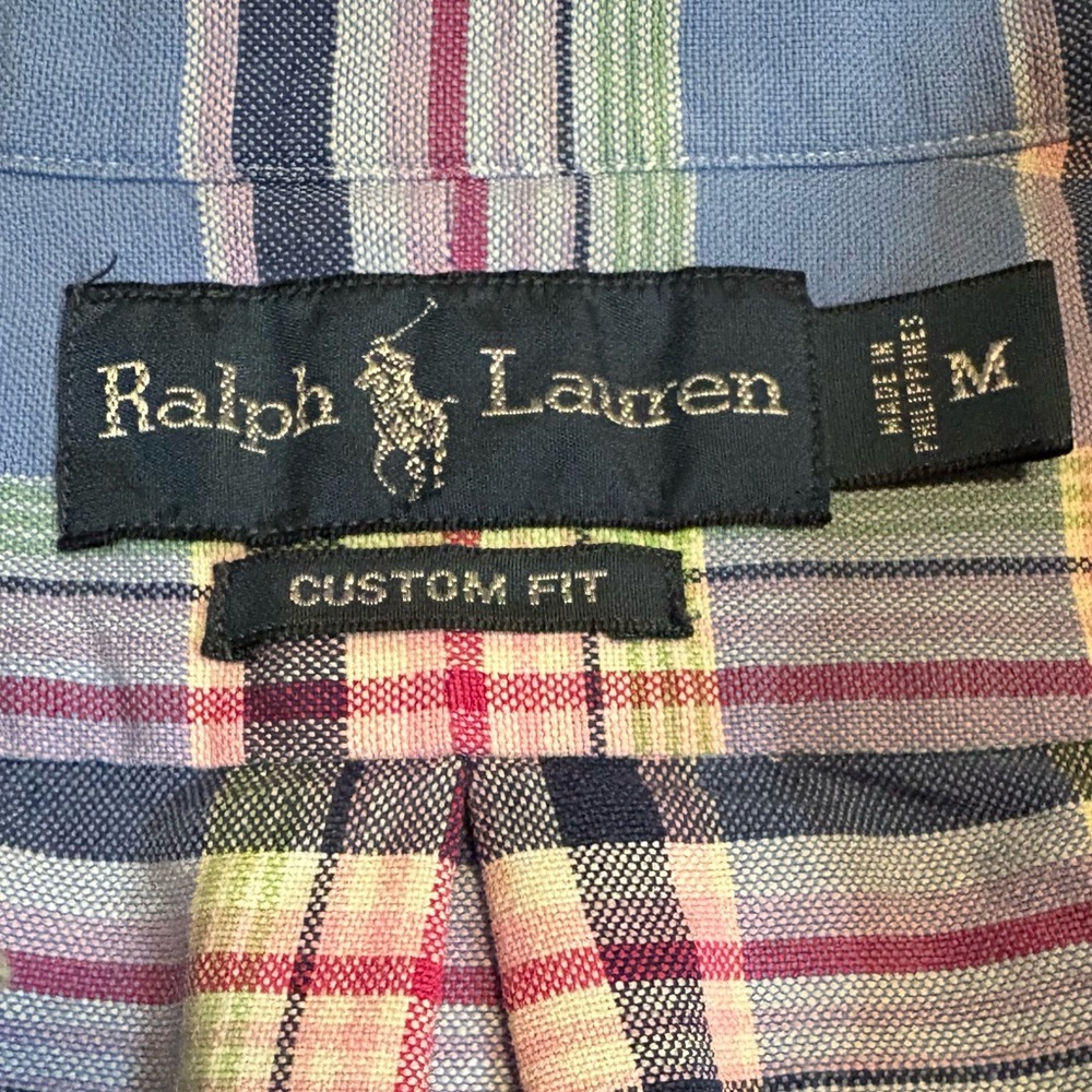 Ralph Lauren Blue Label Plaid Button Down Shirt Medium Custom Fit Preppy Office - Picture 2 of 6